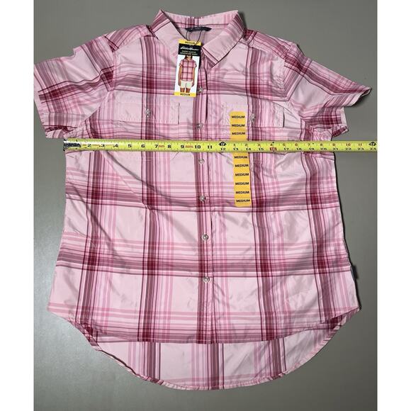 Eddie Bauer Short Sleeve Adventure Shirt Peach Starling Plaid Womens M *READ* - Picture 8 of 12